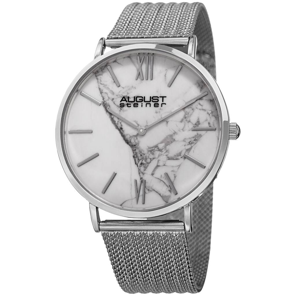 August Steiner Men's Quartz Easy-to-Read Stainless Steel Silver-Tone Bracelet Watch