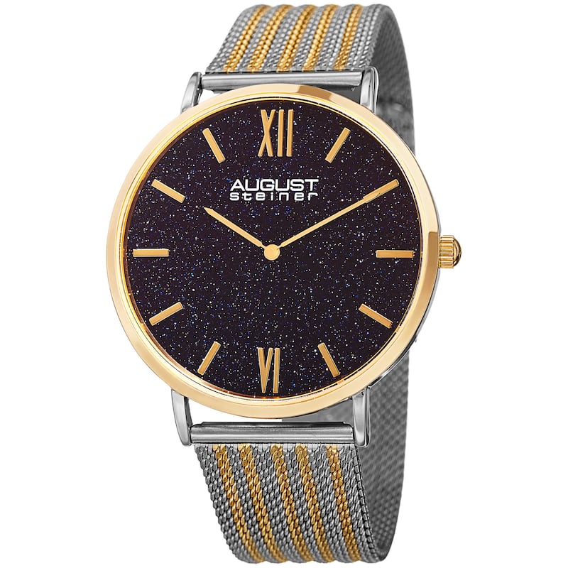 August Steiner Men's Quartz Easy-to-Read Stainless Steel Two-Tone Bracelet Watch