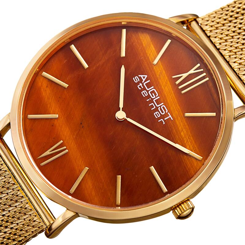 August Steiner Men's Quartz Easy-to-Read Stainless Steel Gold-Tone Bracelet Watch