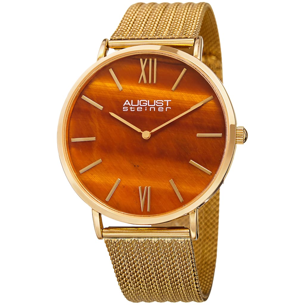 August Steiner Men's Quartz Easy-to-Read Stainless Steel Gold-Tone Bracelet Watch