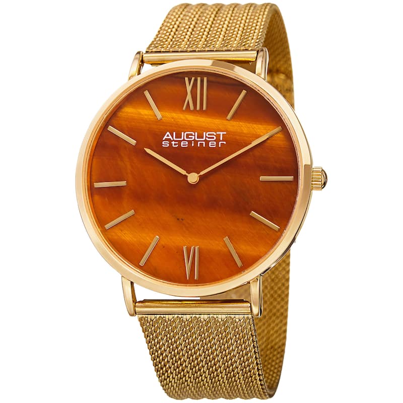 August Steiner Men's Quartz Easy-to-Read Stainless Steel Gold-Tone Bracelet Watch