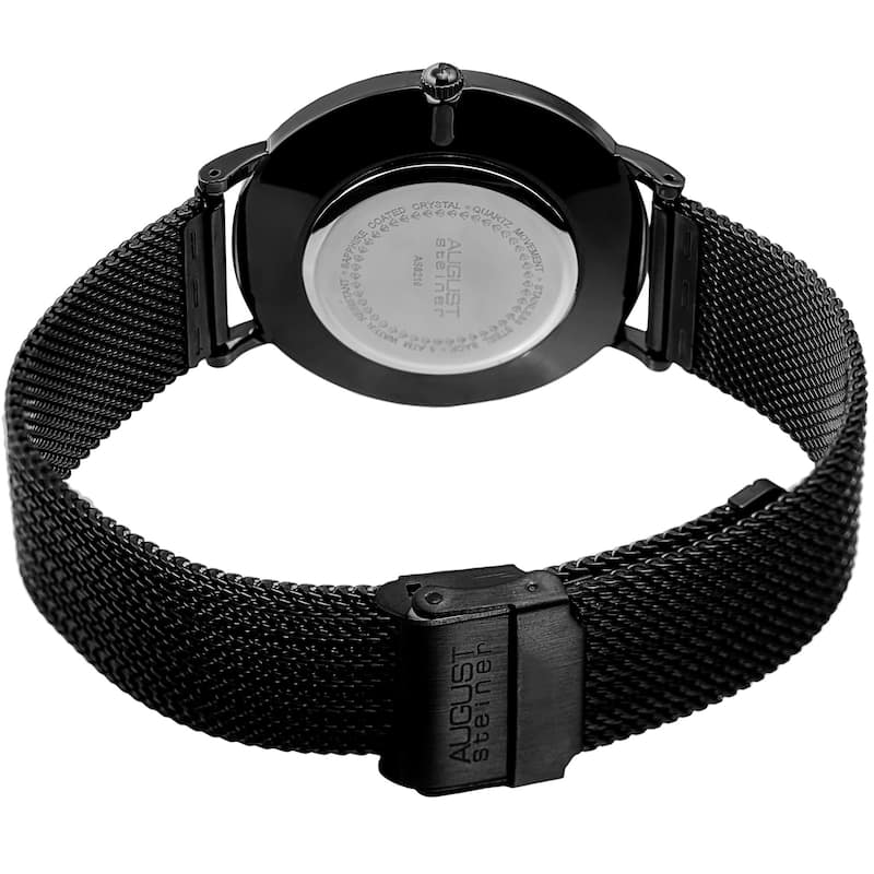 August Steiner Men's Quartz Easy-to-Read Stainless Steel Black Bracelet Watch