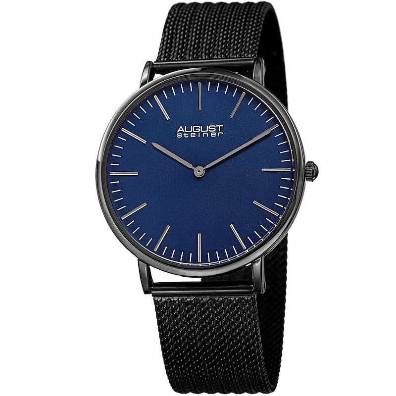 August Steiner Men's Quartz Easy-to-Read Stainless Steel Black Bracelet Watch