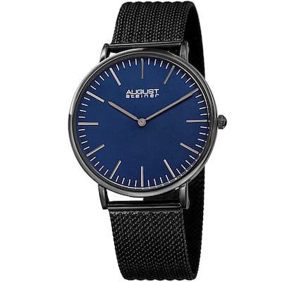 August Steiner Men's Quartz Easy-to-Read Stainless Steel Black Bracelet Watch