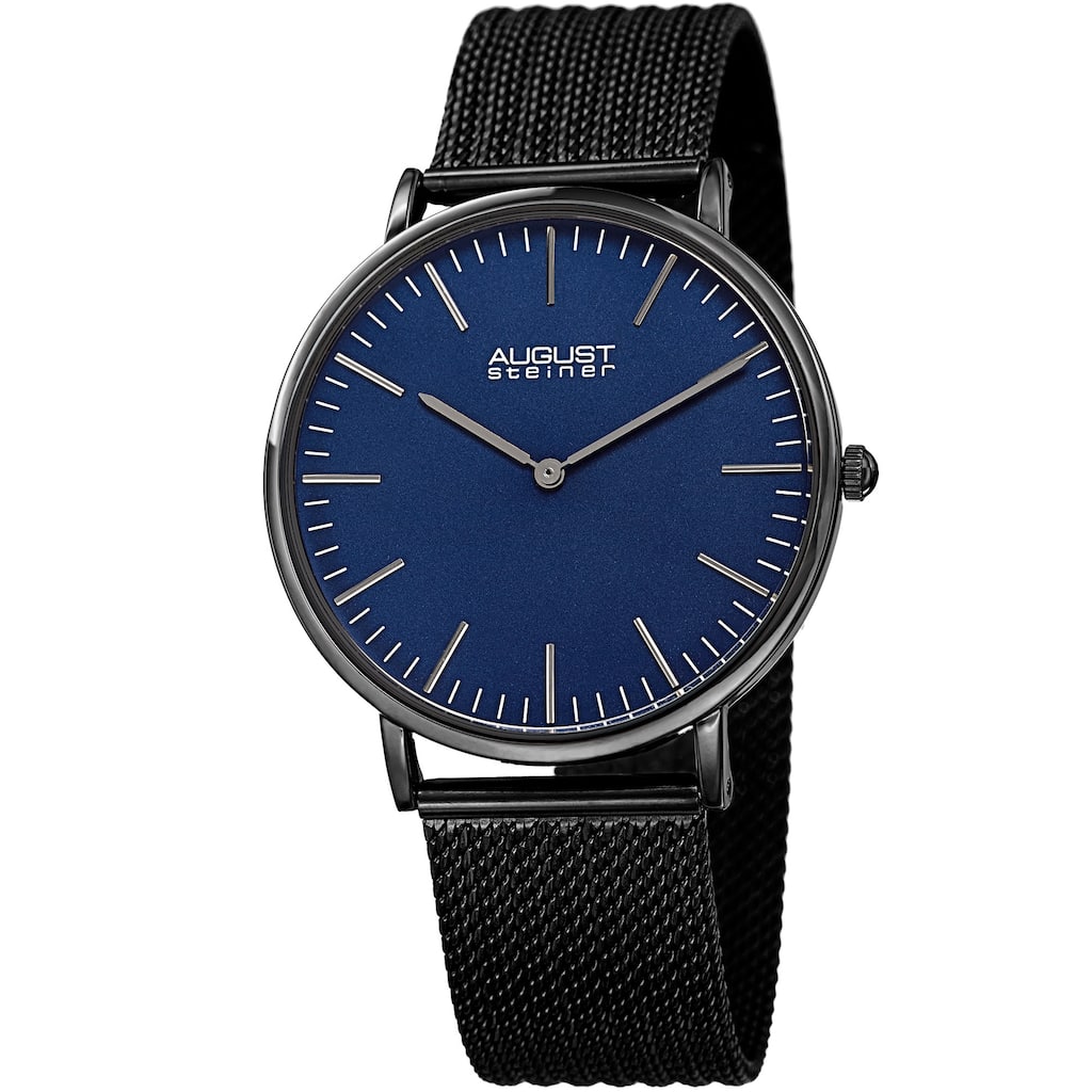 August Steiner Men's Quartz Easy-to-Read Stainless Steel Black Bracelet Watch