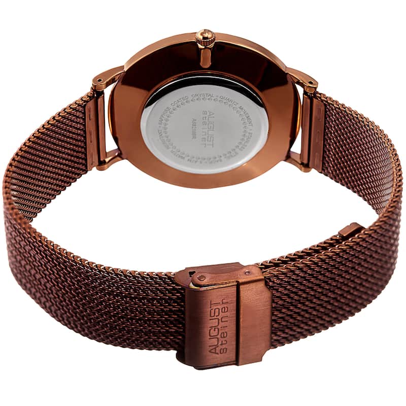 August Steiner Men's Quartz Easy-to-Read Stainless Steel Brown Bracelet Watch