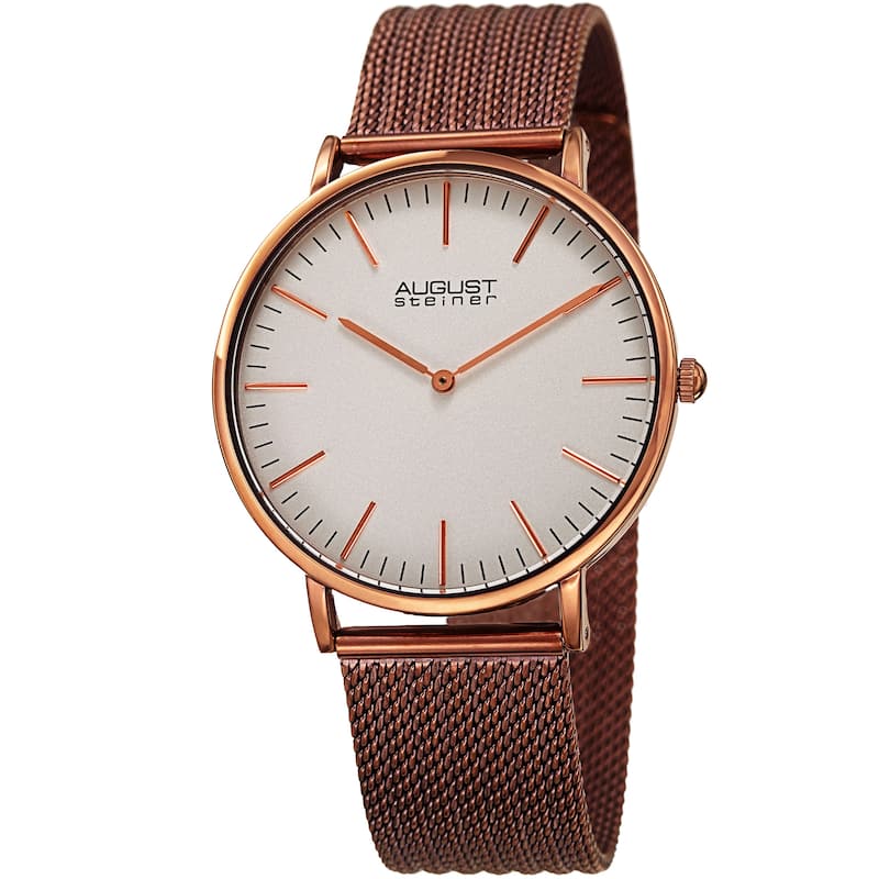 August Steiner Men's Quartz Easy-to-Read Stainless Steel Brown Bracelet Watch