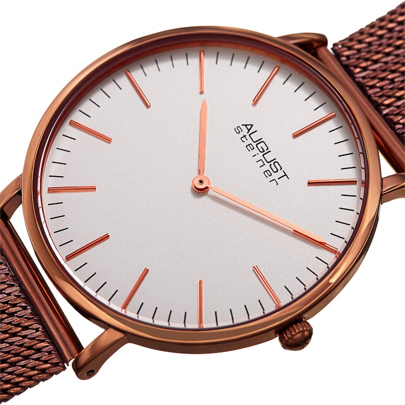 August Steiner Men's Quartz Easy-to-Read Stainless Steel Brown Bracelet Watch