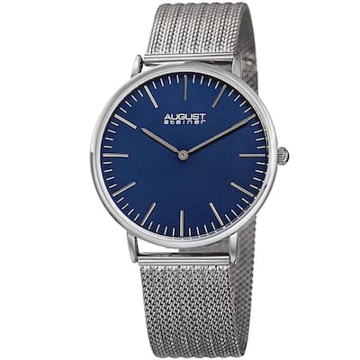 August Steiner Men's Quartz Easy-to-Read Stainless Steel Silver-Tone Bracelet Watch