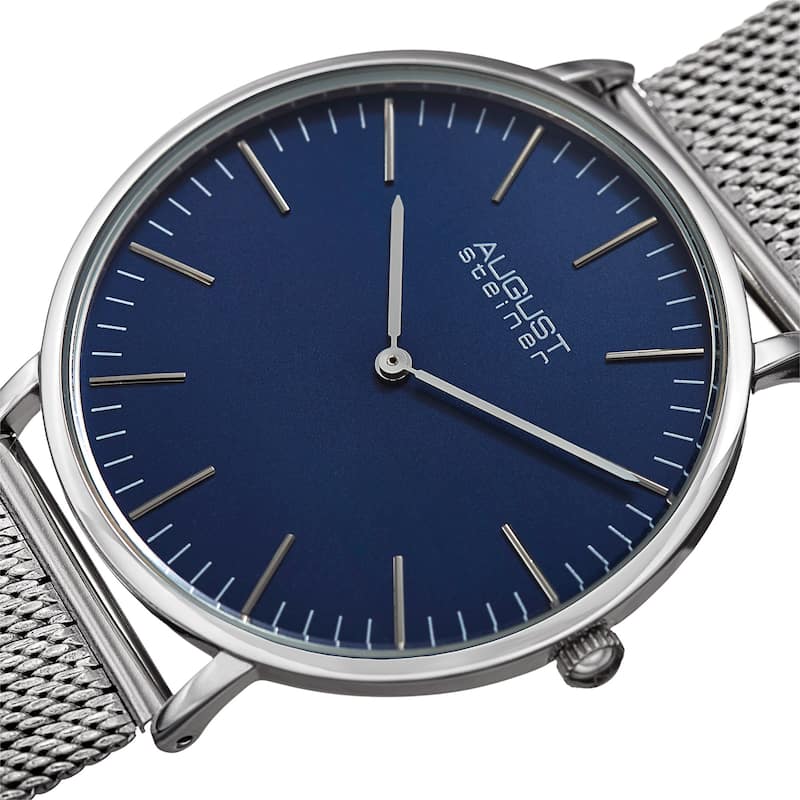 August Steiner Men's Quartz Easy-to-Read Stainless Steel Silver-Tone Bracelet Watch