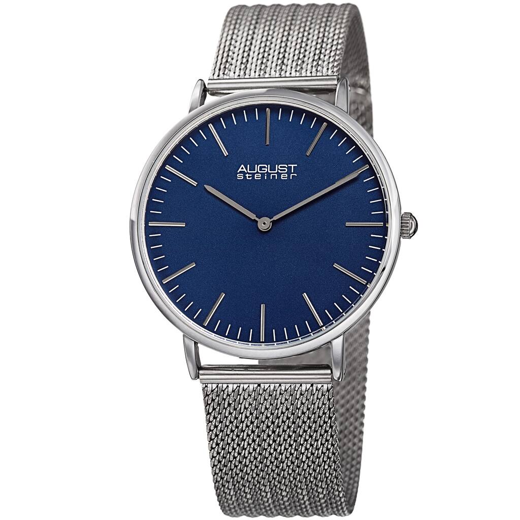 August Steiner Men's Quartz Easy-to-Read Stainless Steel Silver-Tone Bracelet Watch
