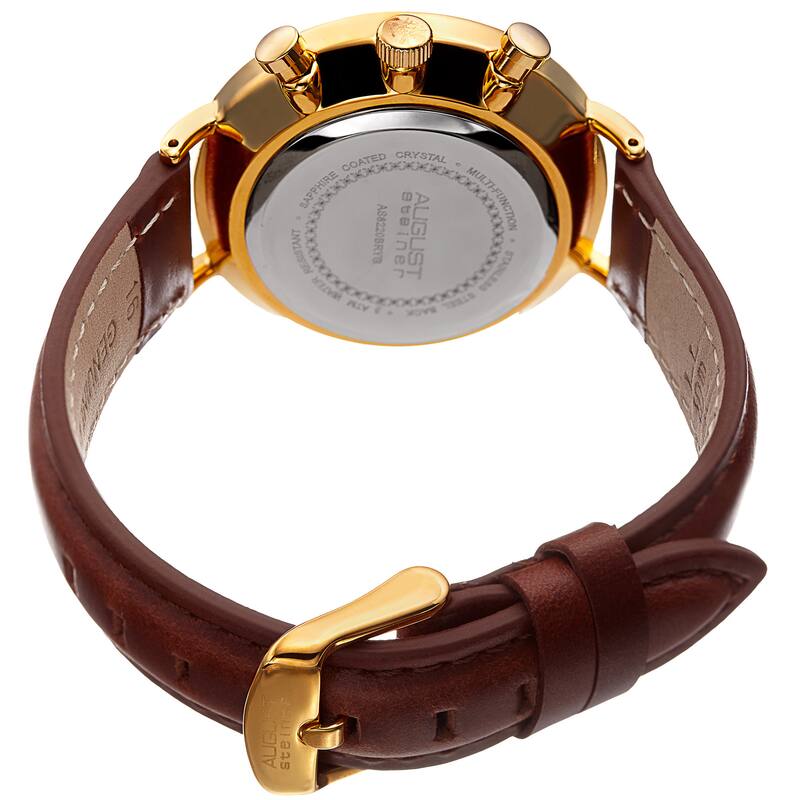 August Steiner Men's Swiss Quartz Multifunction Dual-Time Leather Gold-Tone Strap Watch