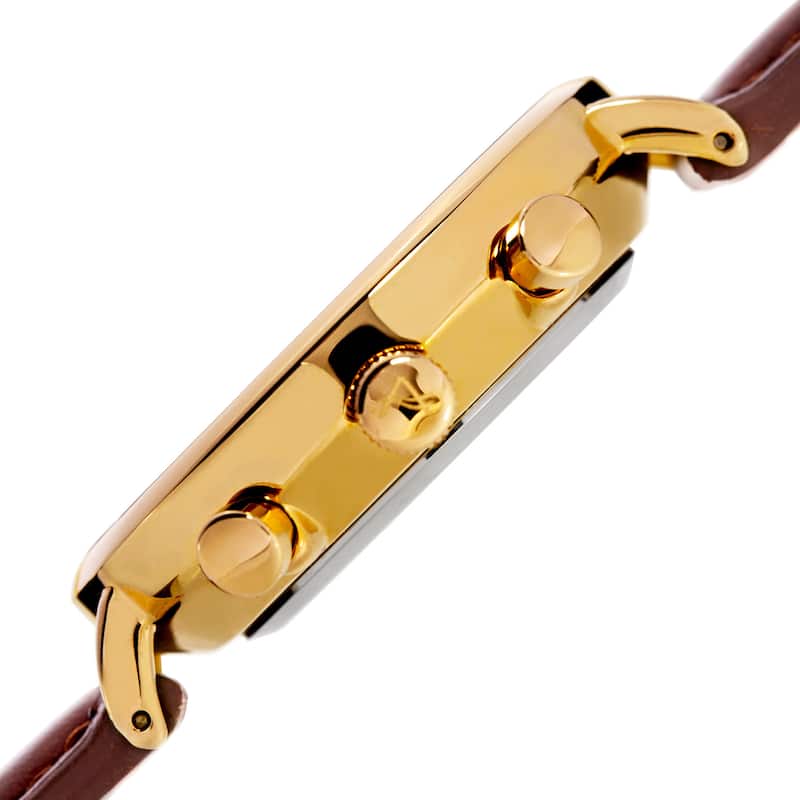 August Steiner Men's Swiss Quartz Multifunction Dual-Time Leather Gold-Tone Strap Watch