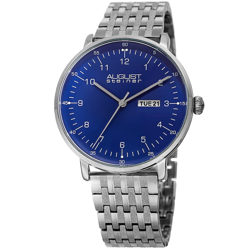 August Steiner Men's Classic Quartz Easy-to-Read Stainless Steel Silver-Tone Bracelet Watch