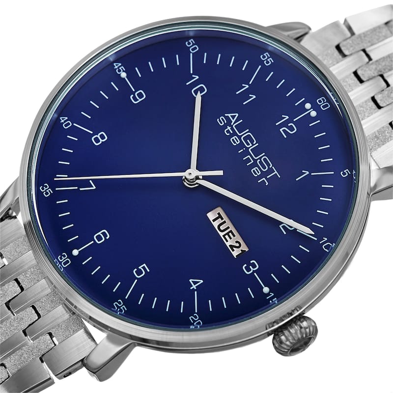 August Steiner Men's Classic Quartz Easy-to-Read Stainless Steel Silver-Tone Bracelet Watch