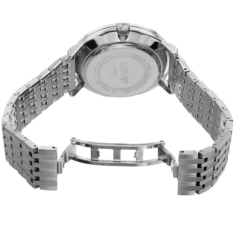 August Steiner Men's Classic Quartz Easy-to-Read Stainless Steel Silver-Tone Bracelet Watch