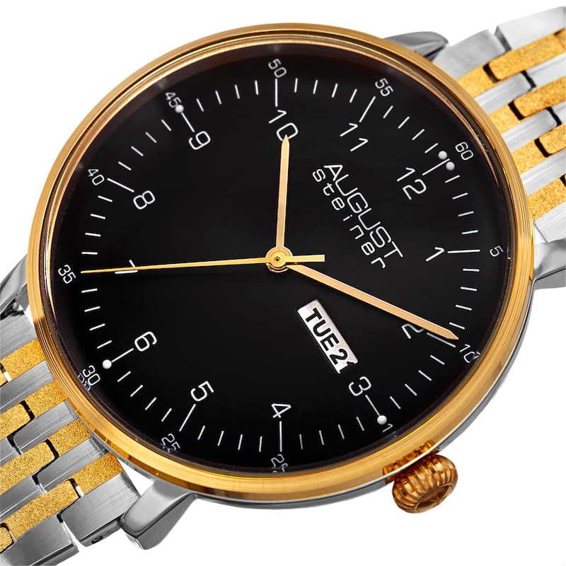 August Steiner Men's Classic Quartz Easy-to-Read Stainless Steel Two-Tone Bracelet Watch