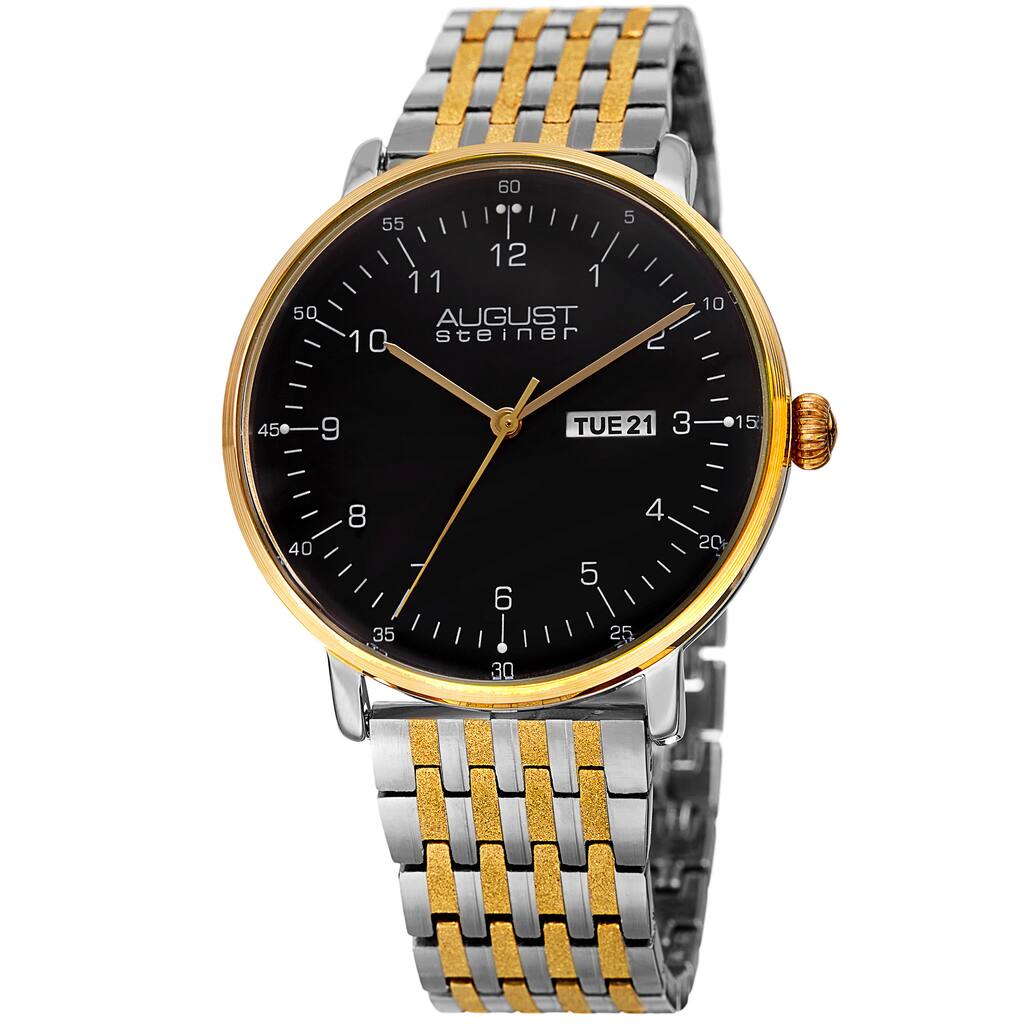 August Steiner Men's Classic Quartz Easy-to-Read Stainless Steel Two-Tone Bracelet Watch