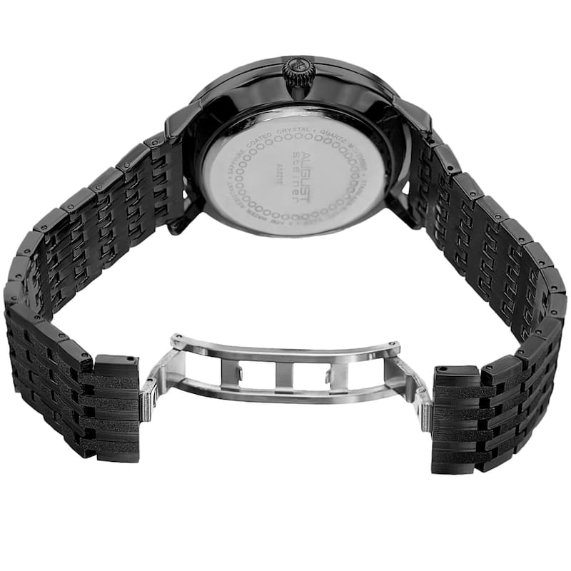 August Steiner Men's Classic Quartz Easy-to-Read Stainless Steel Black Bracelet Watch
