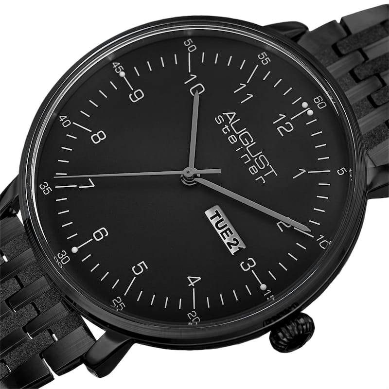 August Steiner Men's Classic Quartz Easy-to-Read Stainless Steel Black Bracelet Watch