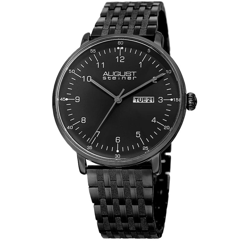 August Steiner Men's Classic Quartz Easy-to-Read Stainless Steel Black Bracelet Watch