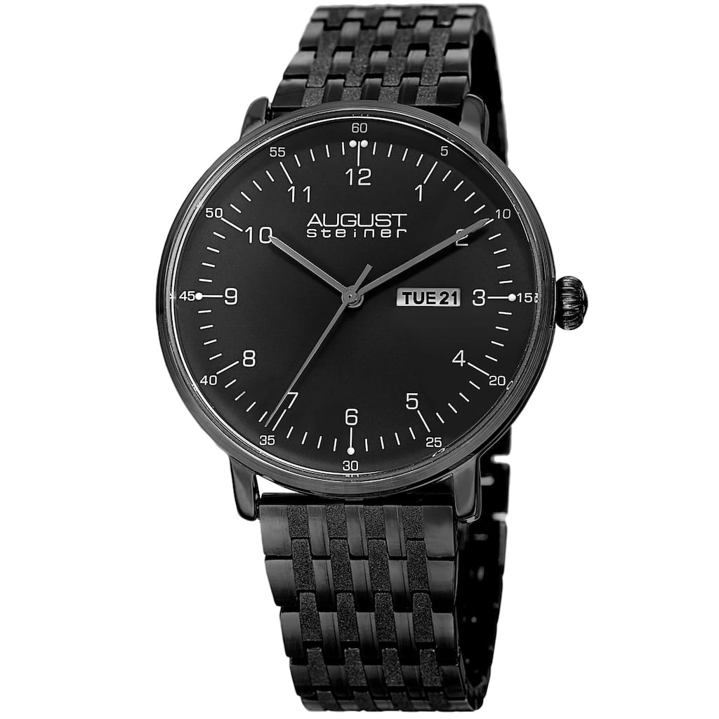 August Steiner Men's Classic Quartz Easy-to-Read Stainless Steel Black Bracelet Watch