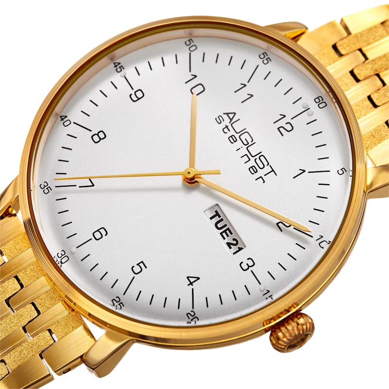 August Steiner Men's Classic Quartz Easy-to-Read Stainless Steel Gold-Tone Bracelet Watch