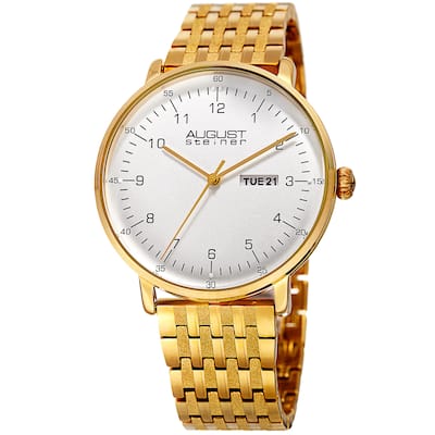 August Steiner Men's Classic Quartz Easy-to-Read Stainless Steel Gold-Tone Bracelet Watch