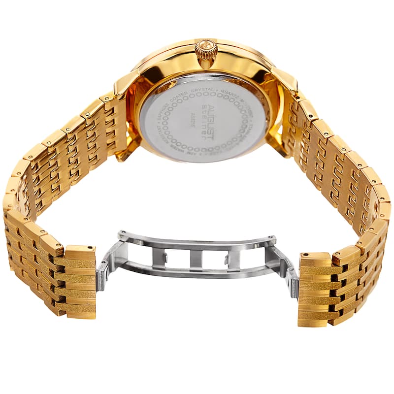 August Steiner Men's Classic Quartz Easy-to-Read Stainless Steel Gold-Tone Bracelet Watch