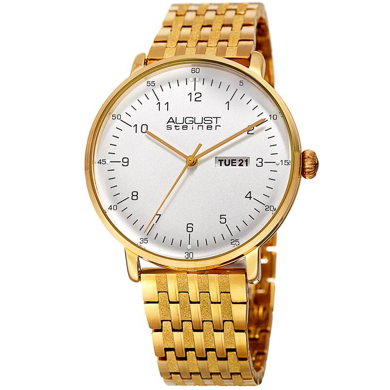 August Steiner Men's Classic Quartz Easy-to-Read Stainless Steel Gold-Tone Bracelet Watch