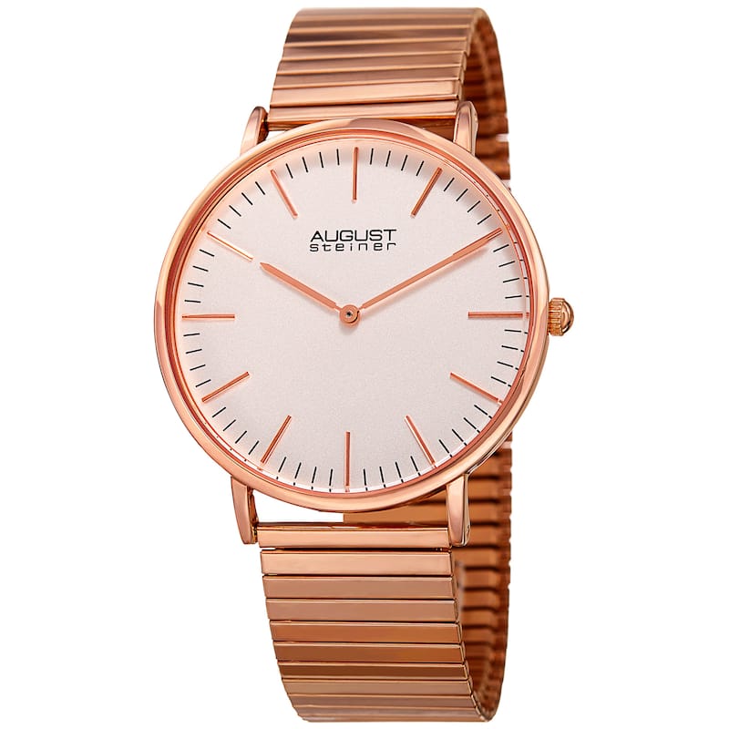 August Steiner Men's Classic Quartz Stainless Steel Rose-Tone Bracelet Watch