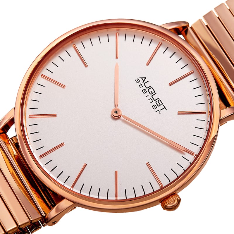 August Steiner Men's Classic Quartz Stainless Steel Rose-Tone Bracelet Watch