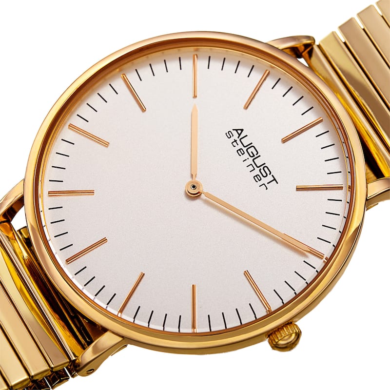 August Steiner Men's Classic Quartz Stainless Steel Gold-Tone Bracelet Watch