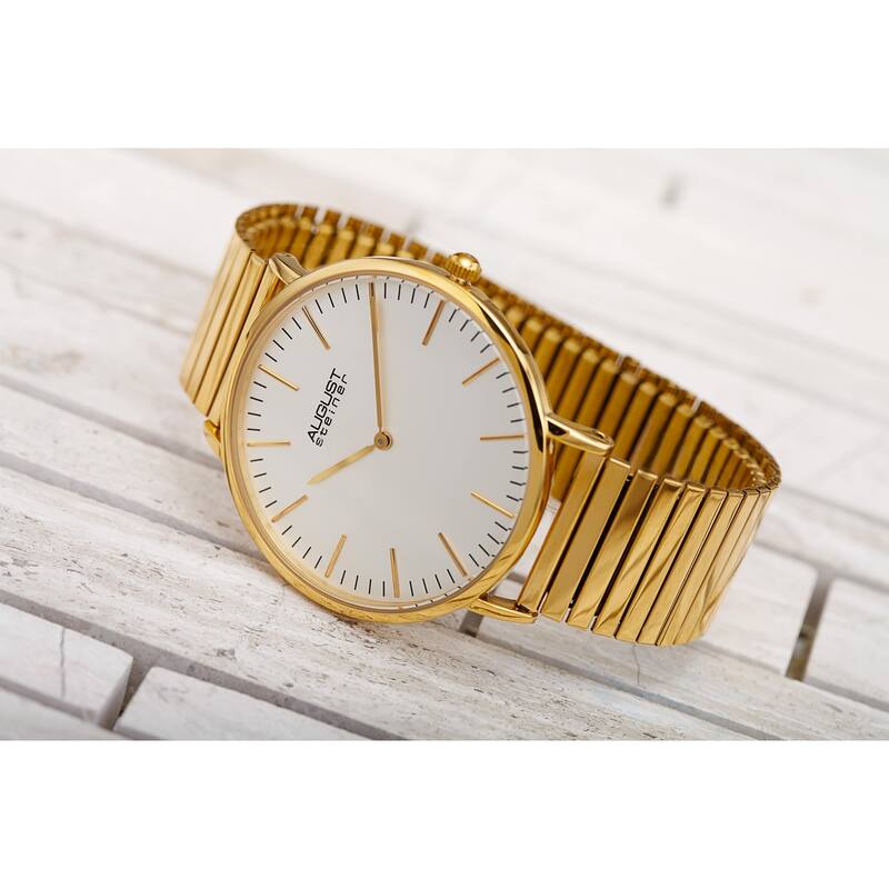 August Steiner Men's Classic Quartz Stainless Steel Gold-Tone Bracelet Watch