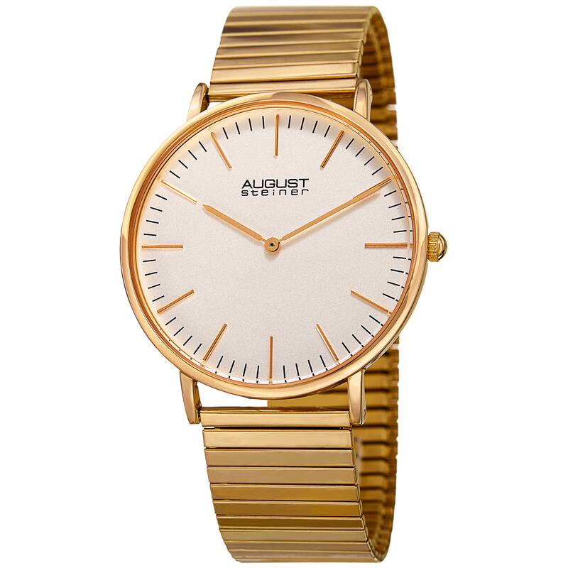 August Steiner Men's Classic Quartz Stainless Steel Gold-Tone Bracelet Watch