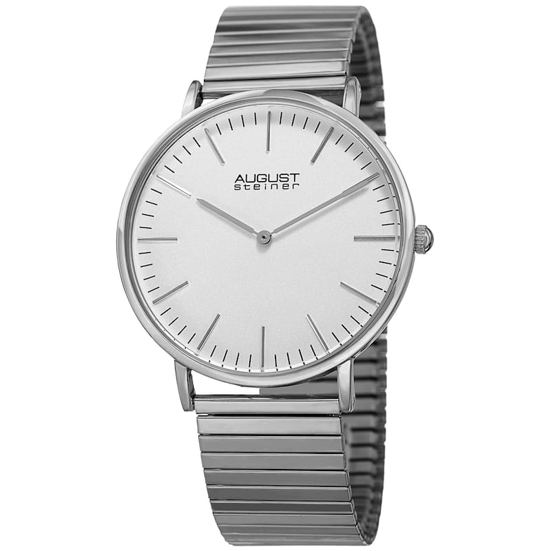 August Steiner Men's Classic Quartz Stainless Steel Silver-Tone Bracelet Watch