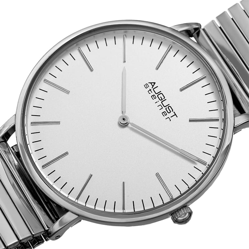 August Steiner Men's Classic Quartz Stainless Steel Silver-Tone Bracelet Watch