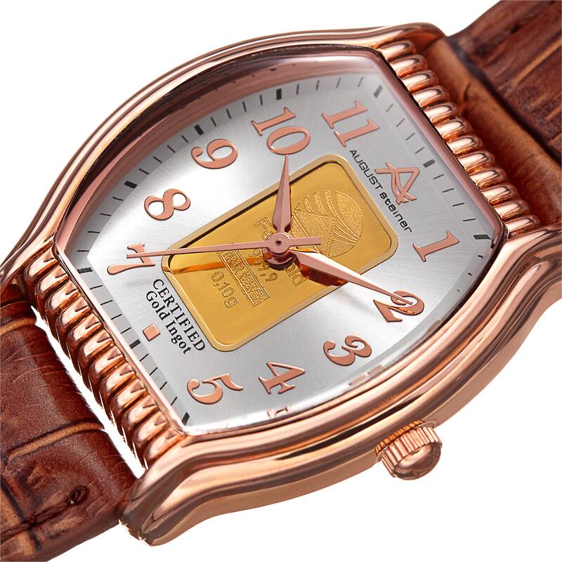August Steiner Women's Quartz Luxury Gold Leather Brown Strap Watch