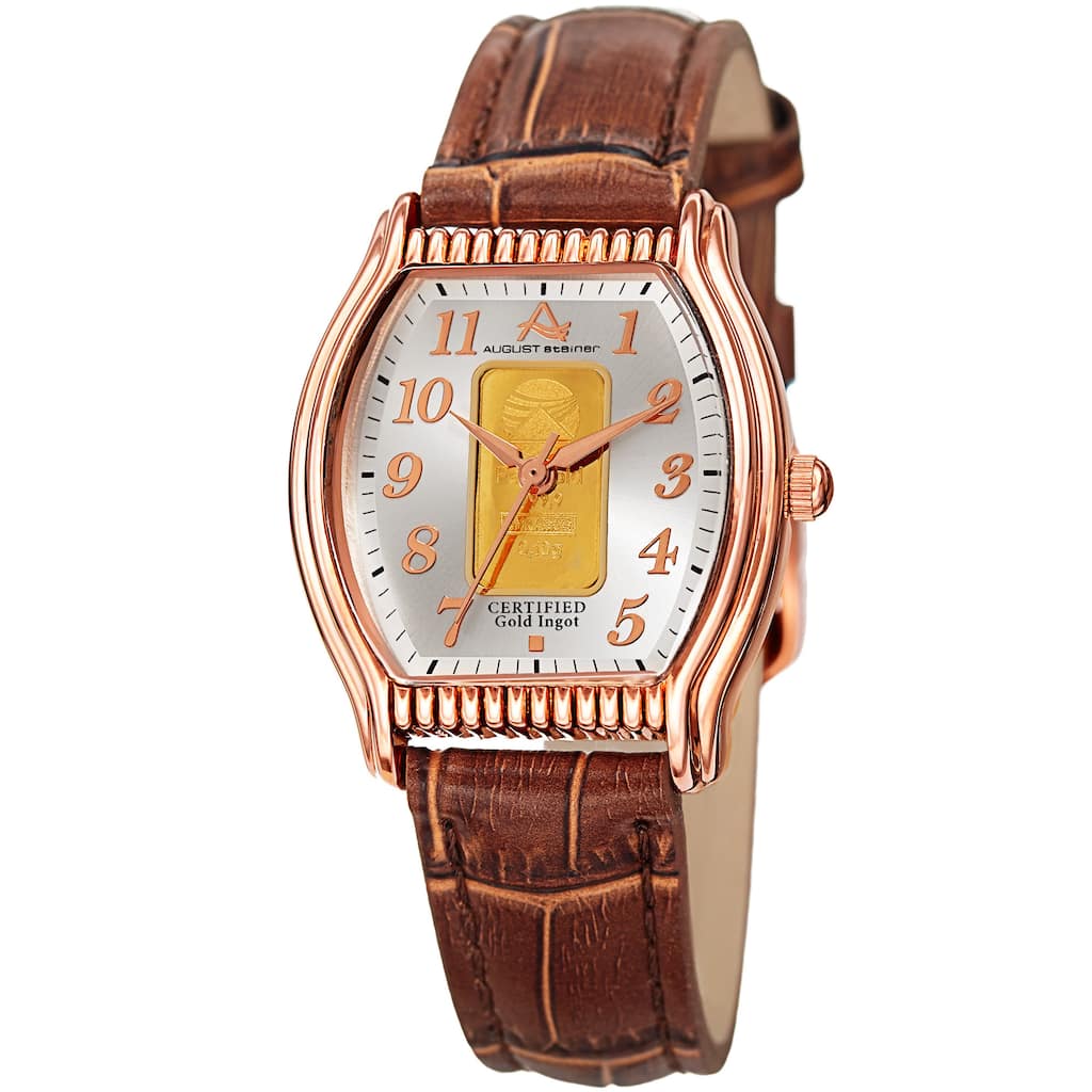 August Steiner Women's Quartz Luxury Gold Leather Brown Strap Watch