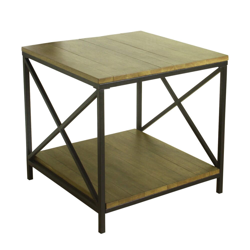 Shop HomePop Mixed Material Accent Table Wood Plank Metal X Frame