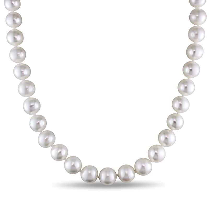 Miadora 14k White Gold Cultured Freshwater Pearl Strand and Diamond Accent 18 inch Necklace (11.5-12.5mm)