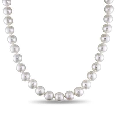 Miadora 14k White Gold Cultured Freshwater Pearl Strand and Diamond Accent 18 inch Necklace (11.5-12.5mm)
