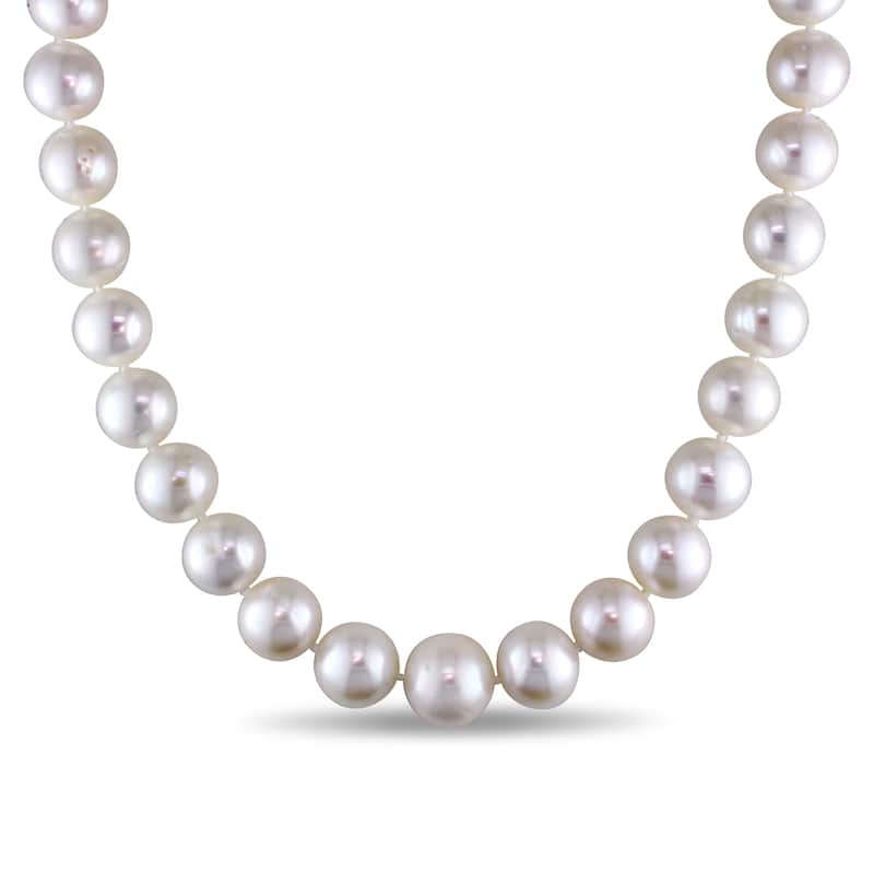 Miadora 14k White Gold Cultured Freshwater Pearl Strand and Diamond Accent 18 inch Necklace (12.5-14.5mm)