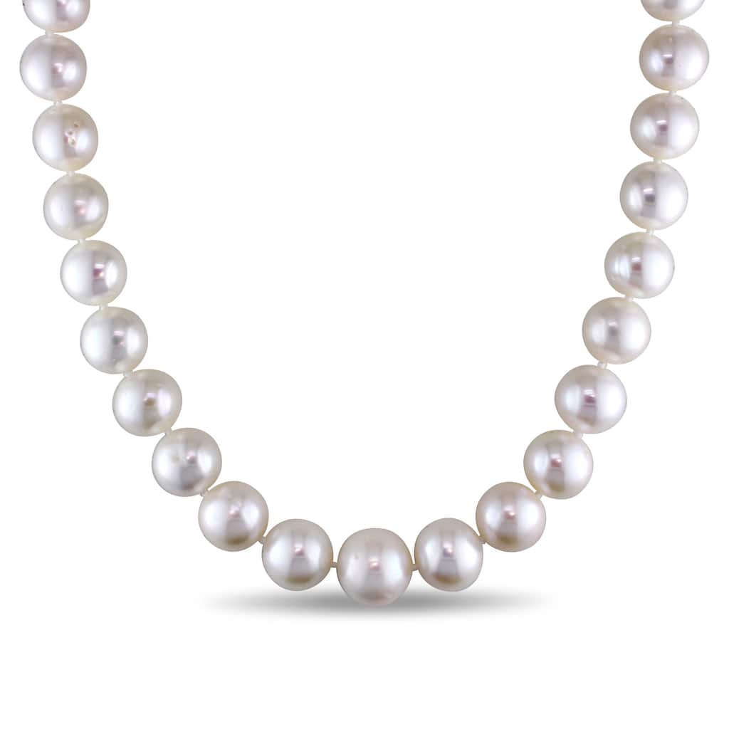 Miadora 14k White Gold Cultured Freshwater Pearl Strand and Diamond Accent 18 inch Necklace (12.5-14.5mm)