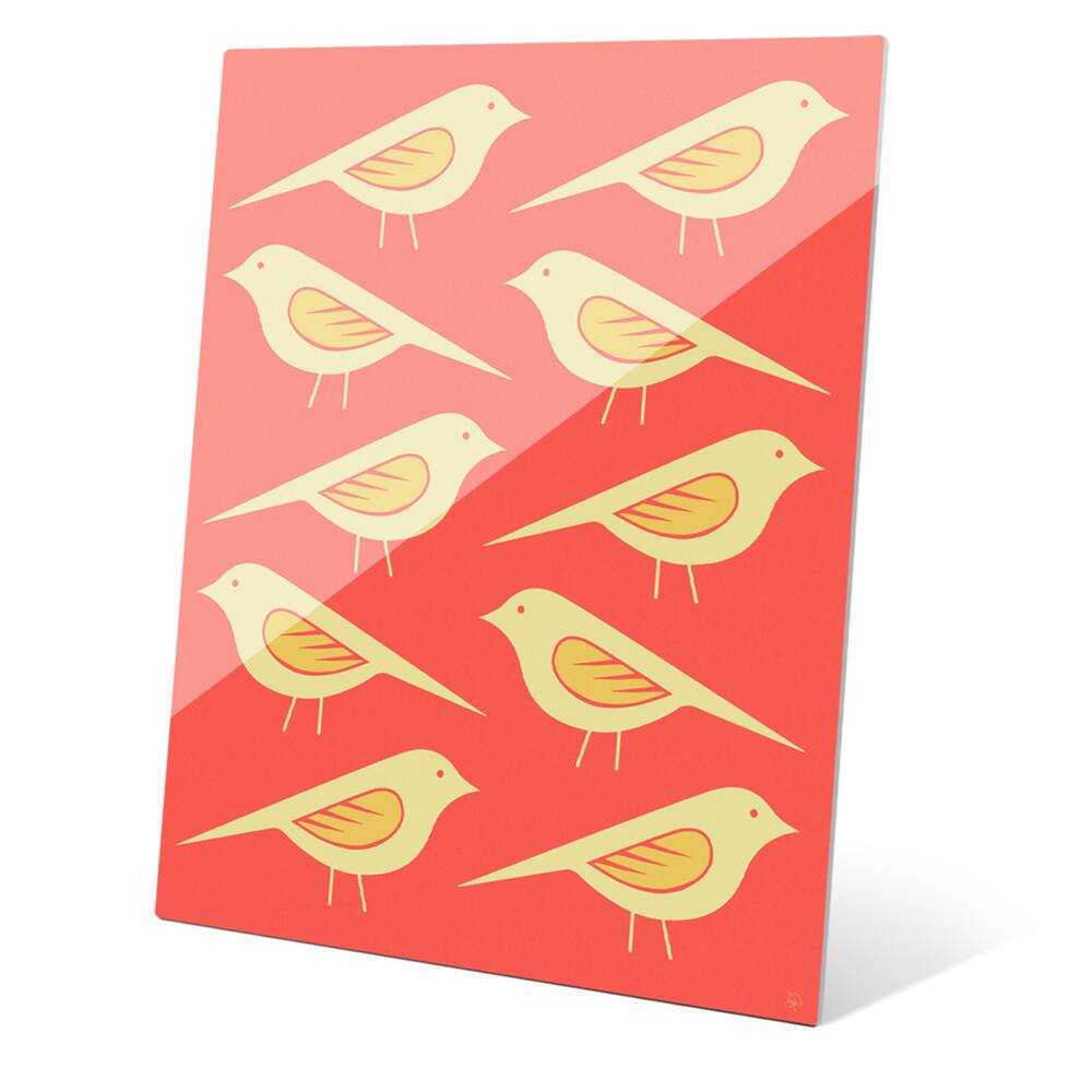 'Retro Birds Vermillion' Acrylic Wall Graphic Art