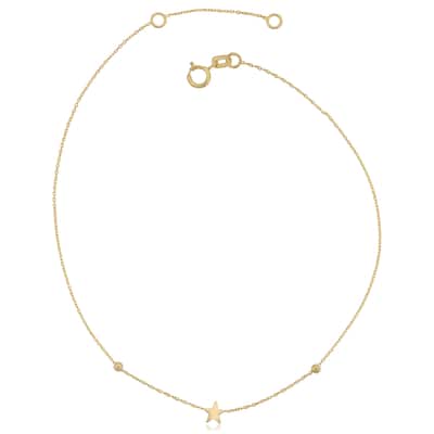 Fremada Italian 14k Yellow Gold Star Adjustable Length Anklet