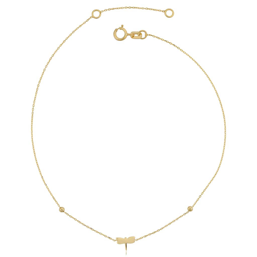 Fremada Italian 14k Yellow Gold Dragonfly Adjustable Length Anklet