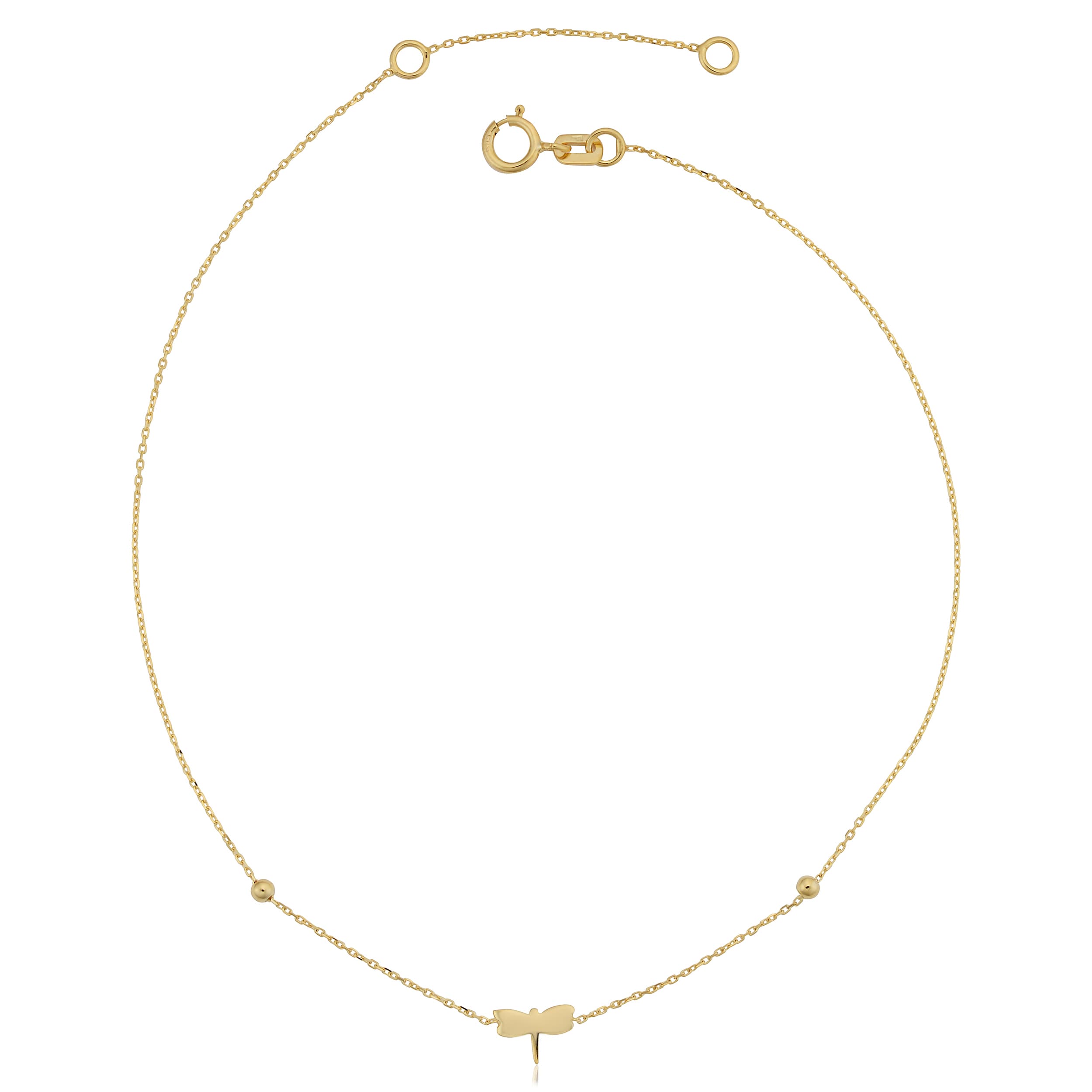 Au Naturale Italian 14k Yellow Gold Dragonfly Adjustable Length Anklet