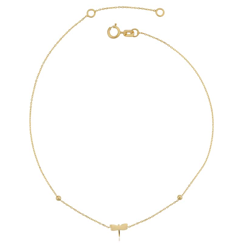 Fremada Italian 14k Yellow Gold Dragonfly Adjustable Length Anklet