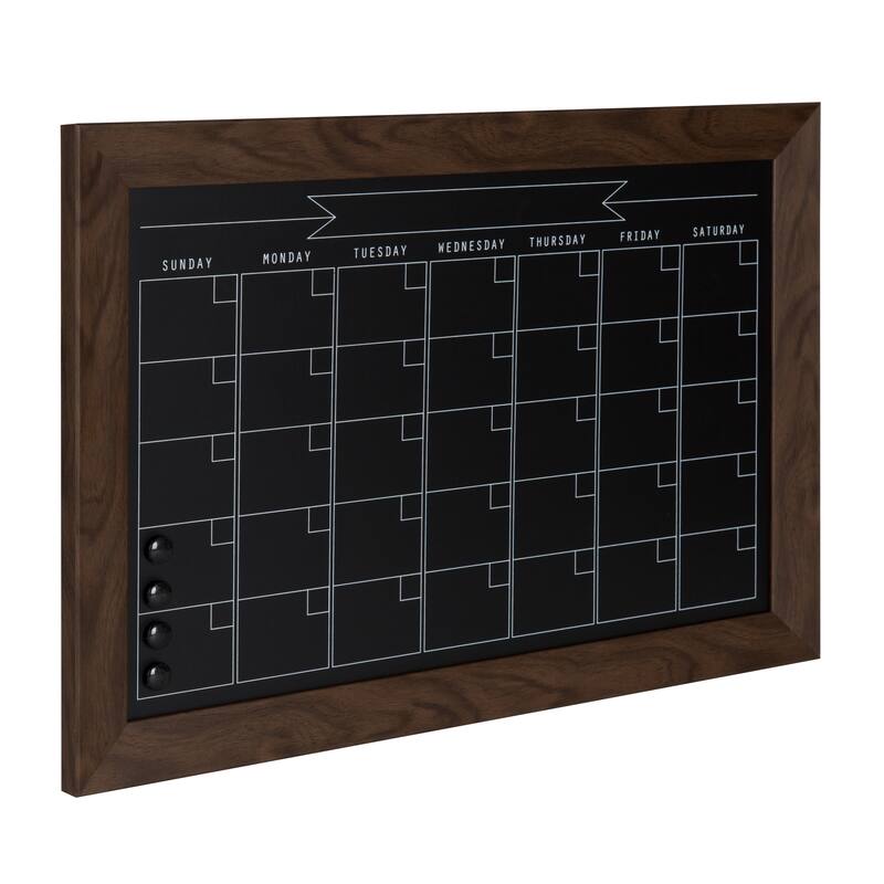 DesignOvation Beatrice Framed Magnetic Chalkboard Monthly Calendar - 27x18 - Walnut Brown